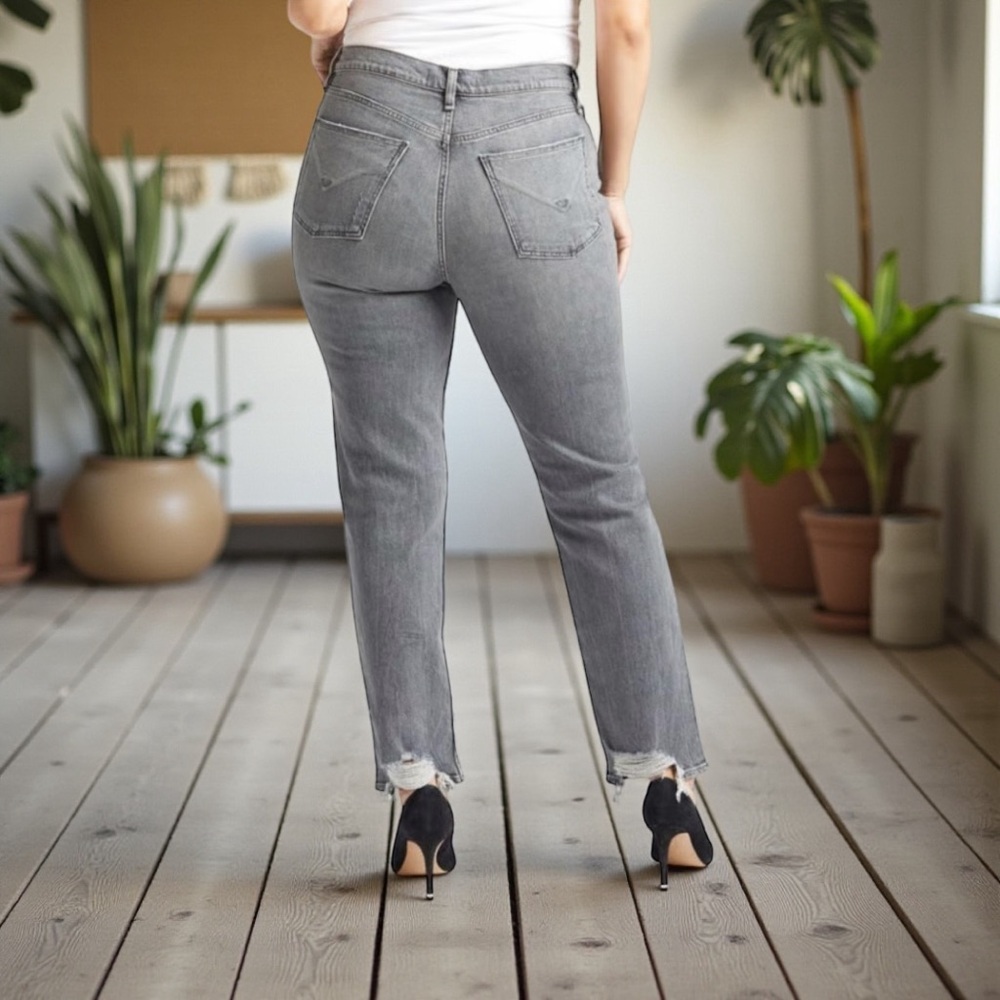 NWT New Hudson Jeans Holly Straight Leg Grey Raw Hem button front Jeans sz 32